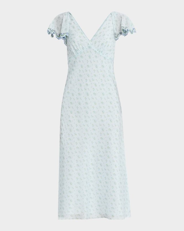 Mia Floral Flutter-Sleeve Midi Dress